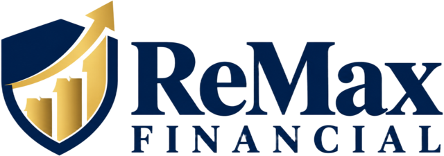 ReMax Financial logo — shield with a rising gold stair-step arrow